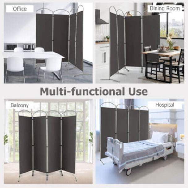 6.2Ft Folding 4-Panel Room Divider for Home Office Living Room -Gray