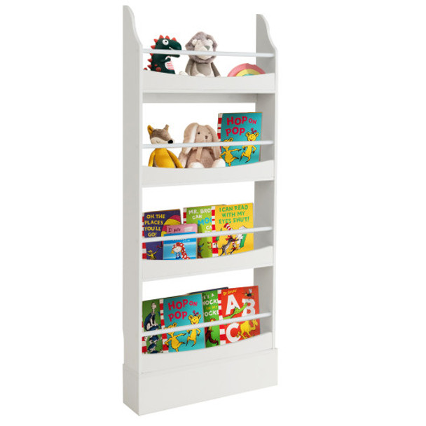 4-Tier Bookshelf with 2 Anti-Tipping Kits for Books and Magazines-White