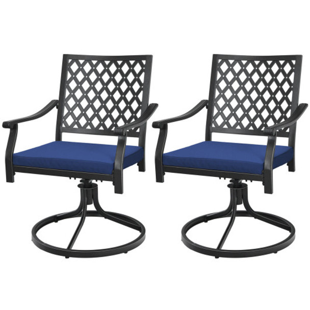 2 Pack Swivel Outdoor Chairs with Soft Cushions and Round Steel Base-Navy