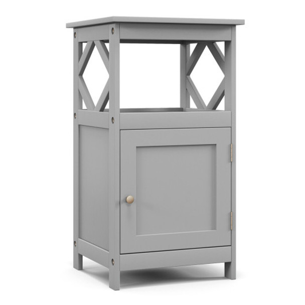 Bathroom Floor Cabinet Side Storage Organizer with Open Shelf and Single Door-Gray