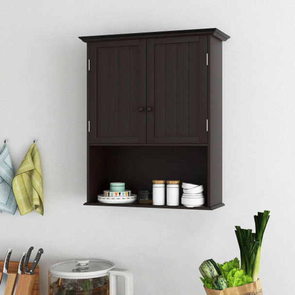 2-Door Wall Mount Bathroom Storage Cabinet with Open Shelf-Espresso