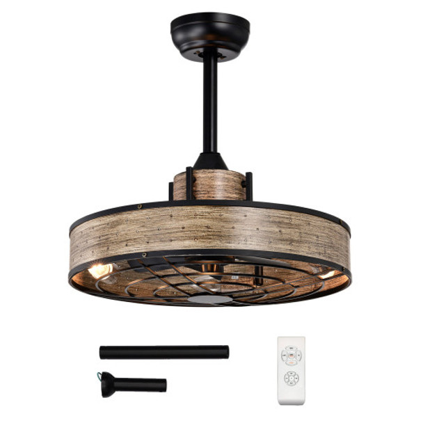 20 Inch Caged Ceiling Fan with Light and 3 Wind Speeds-Coffee