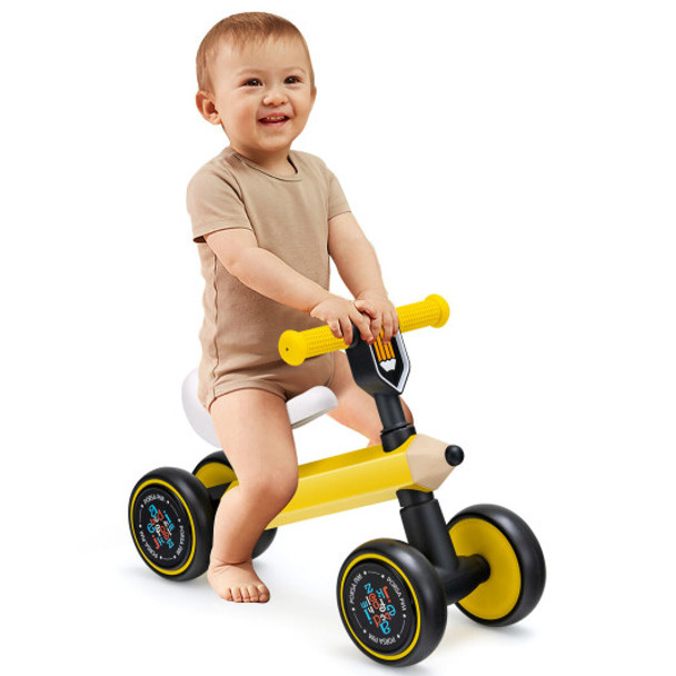 Baby Balance Bike with 4 Silent EVA Wheels and Limited Steering Wheels-Yellow