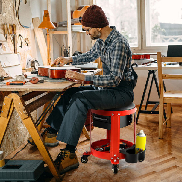 Rolling Mechanic Stool with Removable Padded Seat and Drawers