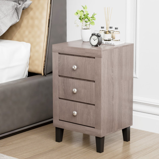 Modern Nightstand with 3 Drawers for Bedroom Living Room-Gray