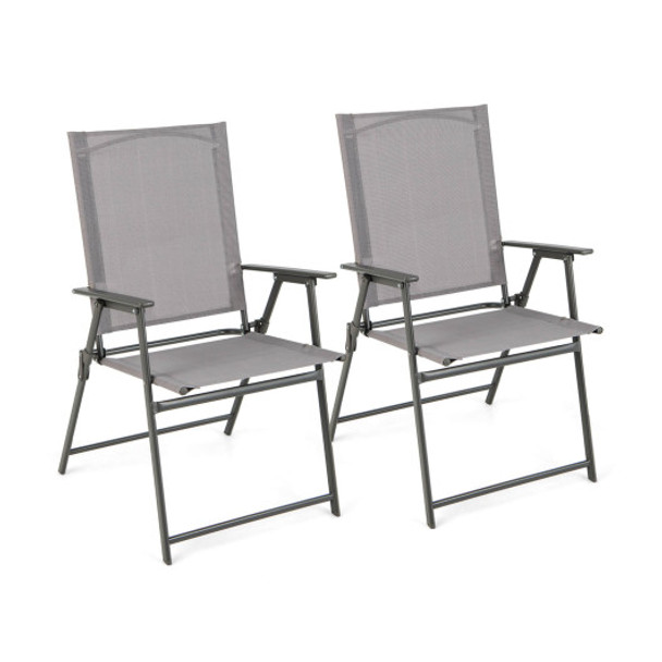 4 Pieces Patio Folding Chair Set with Rustproof Metal Frame-Gray