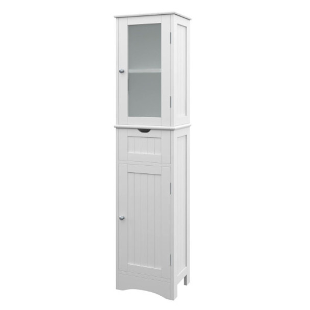 Tall Floor Storage Cabinet with 2 Doors and 1 Drawer for Bathroom-White