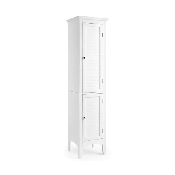Tall Bathroom Floor Cabinet with Shutter Doors and Adjustable Shelf-White