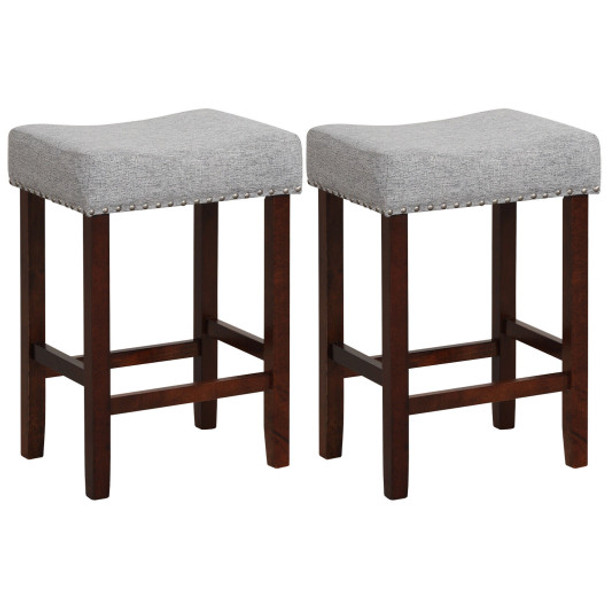 Set of 2 25 Inch Bar Stool with Curved Seat Cushions-Gray