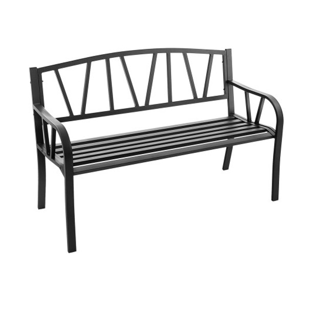 Patio Garden Bench with Rustproof Metal Frame and Slatted Seat-Black