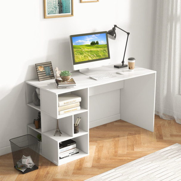 Modern Computer Desk with 3 Tier Storage Shelves for Home Office-White