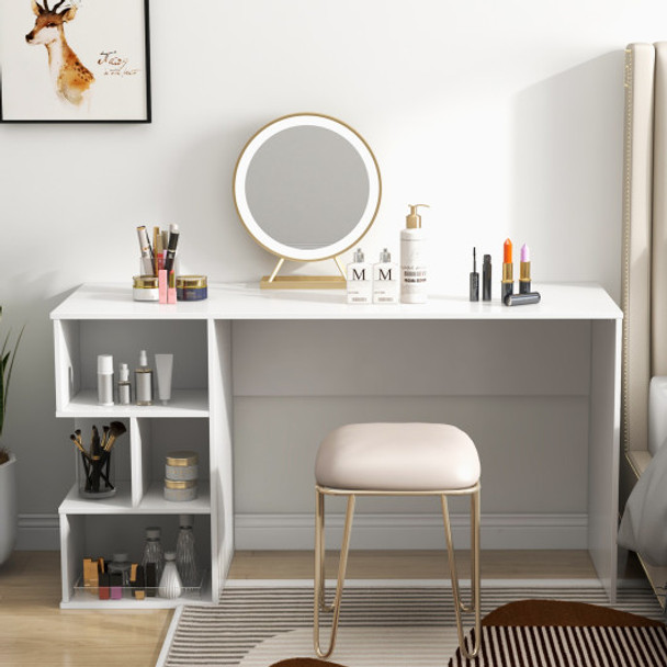 Modern Computer Desk with 3 Tier Storage Shelves for Home Office-White