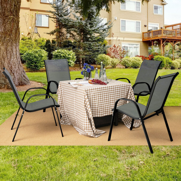 4 Pieces Stackable Patio Dining Chairs Set with Armrest-Gray