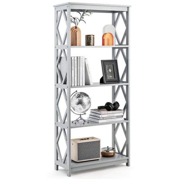 5-Tier Modern Freestanding Bookcase with Open Shelves-Gray