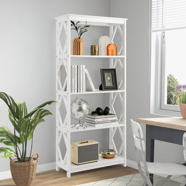 5-Tier Modern Freestanding Bookcase with Open Shelves-White