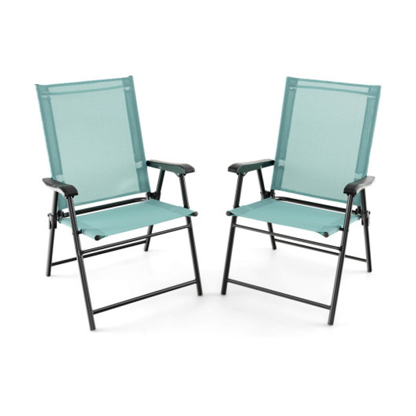 2 Set of Patio Dining Chair with Armrests and Metal Frame-Light Green