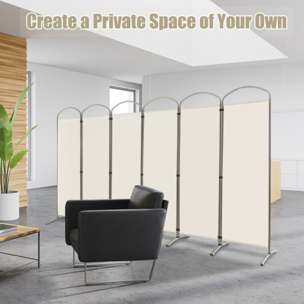 6 Feet 6-Panels Freestanding Folding Privacy Screen-White