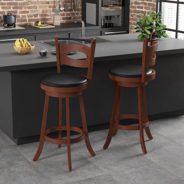 2 Pieces 29 inch Swivel Bar Stools with Curved Backrest and Seat Cushions-29 inches