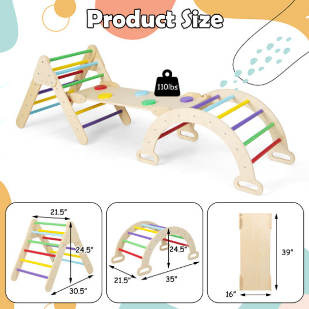 5 in 1 Kids Wooden Montessori Climber Toy with Ramp Ladder Arch Slide