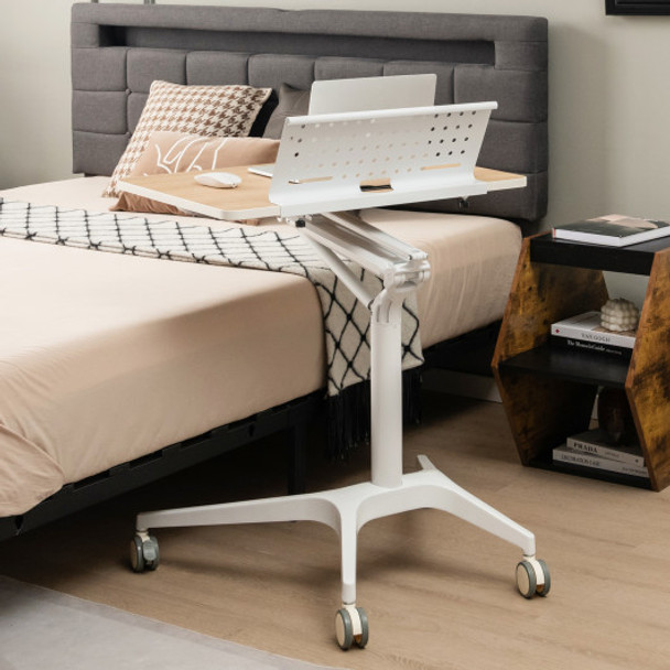 Height Adjustable Mobile Standing Desk with Detachable Holde-Natural