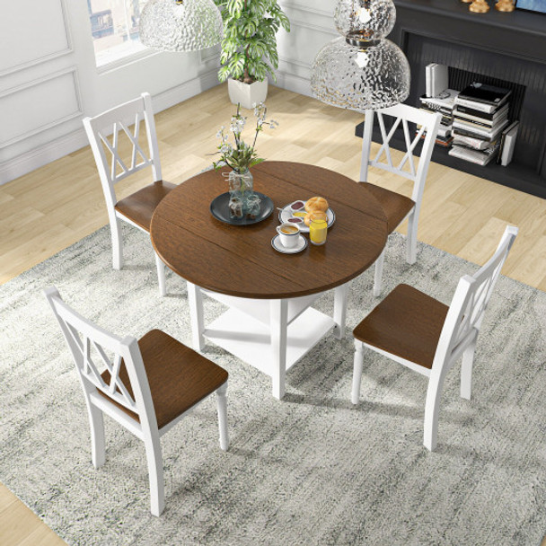 5 Piece Round Kitchen Dining Set with Drop Leaf Table Top