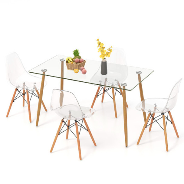 5 Pieces Rectangle Dining Table Set with 51 Inch Glass Tabletop-Transparent