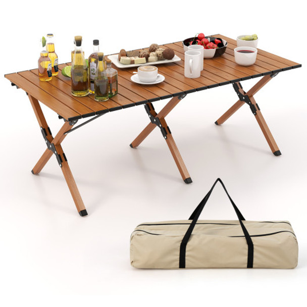 Folding Lightweight Aluminum Camping Table with Wood Grain-L