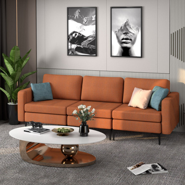 Convertible Sofa Couch with Magazine Pockets for Living room-Orange-3-Seat with USB port