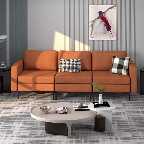 Convertible Sofa Couch with Magazine Pockets for Living room-Orange-3-Seat with USB port