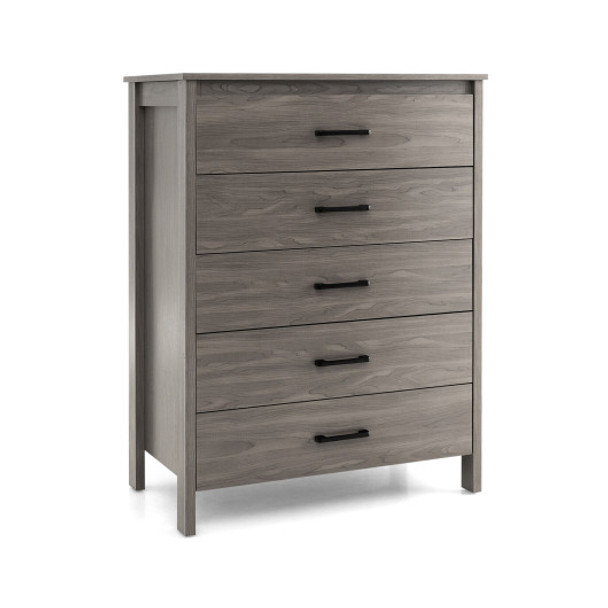 Modern 5-Drawer Multipurpose Chest Dresser with Metal Handles-Grey