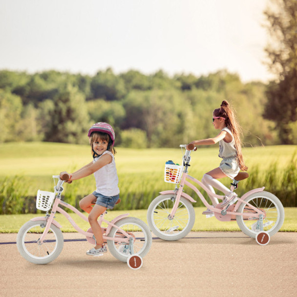 16 Inch Kids Bike with Front Handbrake and 2 Training Wheels-Pink