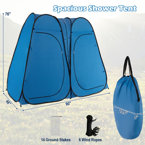 Oversized Pop Up Shower Tent with Window Floor and Storage Pocket-Blue