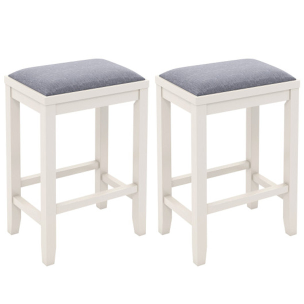 2 Pieces 25 Inch Upholstered Bar Stool Set with Solid Rubber Wood Frame and Footrest-White