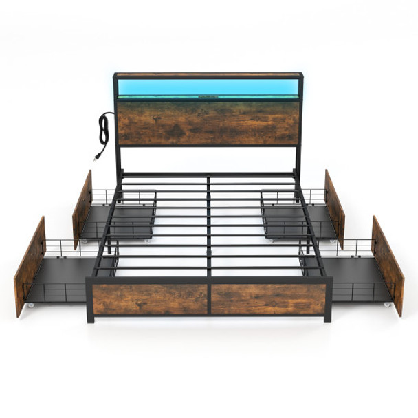 Full/Queen Size Bed Frame with Smart LED Lights and Storage Drawers-Full Size