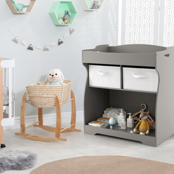 Baby Changing Table with 2 Drawers and Large Storage Bin-Gray