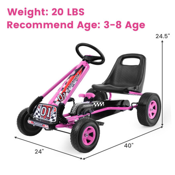 4 Wheels Kids Ride On Pedal Powered Bike Go Kart Racer Car Outdoor Play Toy-Pink