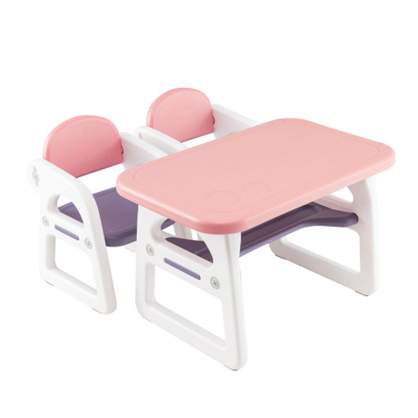 Kids Table and Chair Set with Building Blocks-Pink & Purple