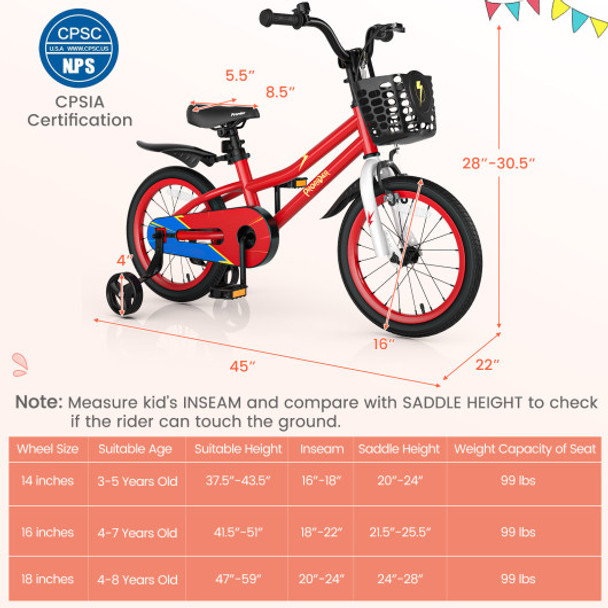16 Inch Kid's Bike with Removable Training Wheels-Red