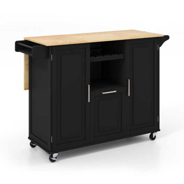 Rolling Kitchen Island Cart with Drop-Leaf Countertop ad Towel Bar-Black