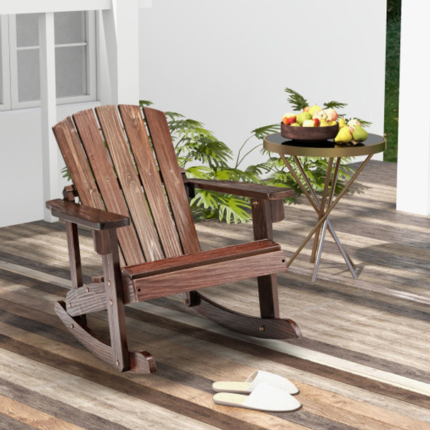 Outdoor Wooden Kid Adirondack Rocking Chair with Slatted Seat-Coffee
