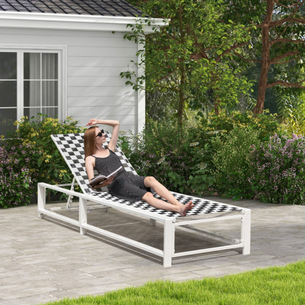 Outdoor Adjustable Patio Chaise Lounge Chair with Wheels and Sturdy Metal Frame