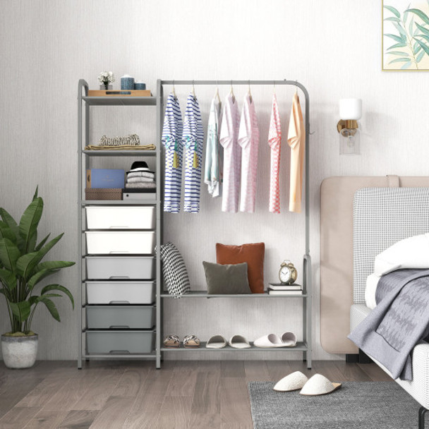 Free Standing Closet Organizer with Removable Drawers and Shelves-Gray