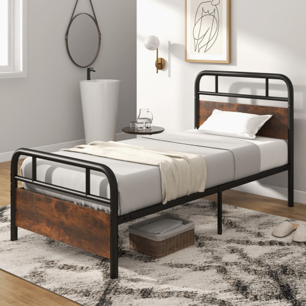 Twin Size Bed Frame with Industrial Headboard-Twin Size