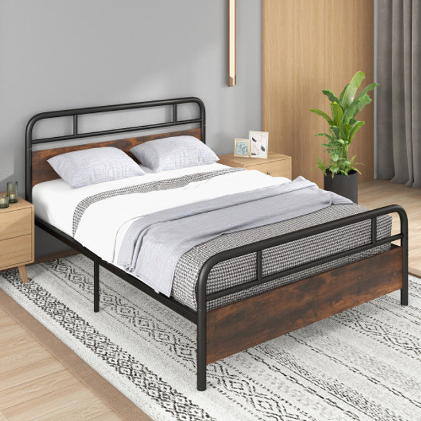 Queen Size Bed Frame with Industrial Headboard-Queen Size