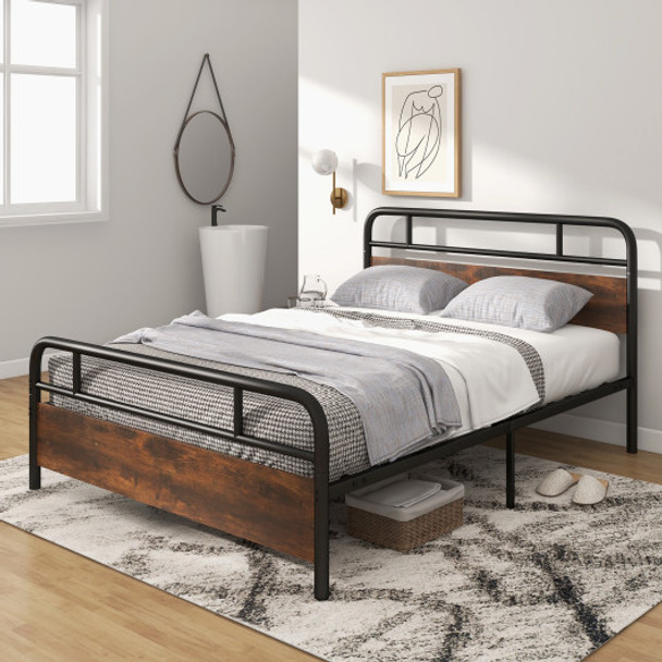 Queen Size Bed Frame with Industrial Headboard-Queen Size