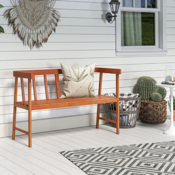 Outdoor Acacia Wood Bench with Backrest and Armrests