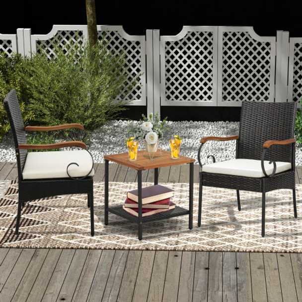 Set of 2/4 Outdoor PE Wicker Chair with Acacia Wood Armrests-Set of 4
