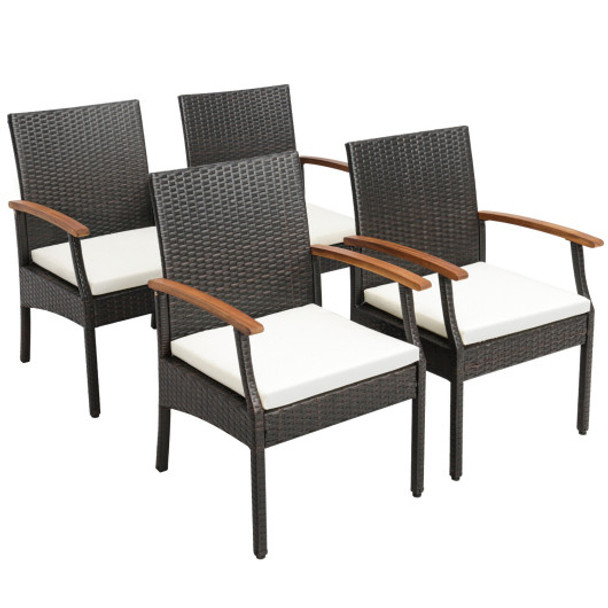 Patio Wicker Chair Set of 2/4 with Soft Zippered Cushion-Set of 4