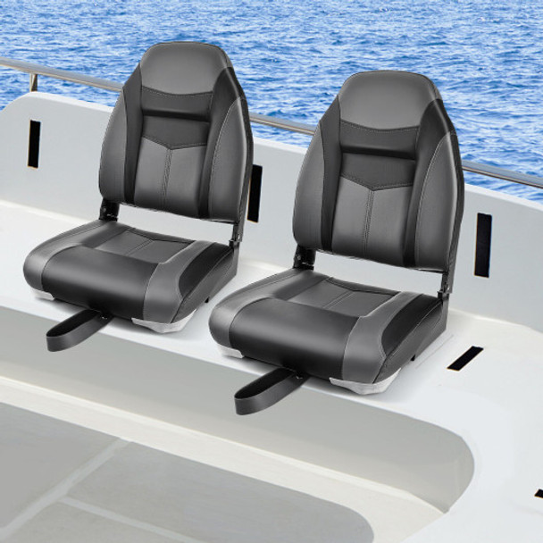 High Back Folding Boat Seats with Black Grey Sponge Cushion and Flexible Hinges-1 Piece