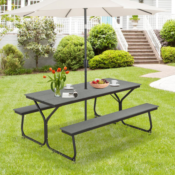 6 Feet Outdoor Picnic Table Bench Set for 6-8 People-Gray